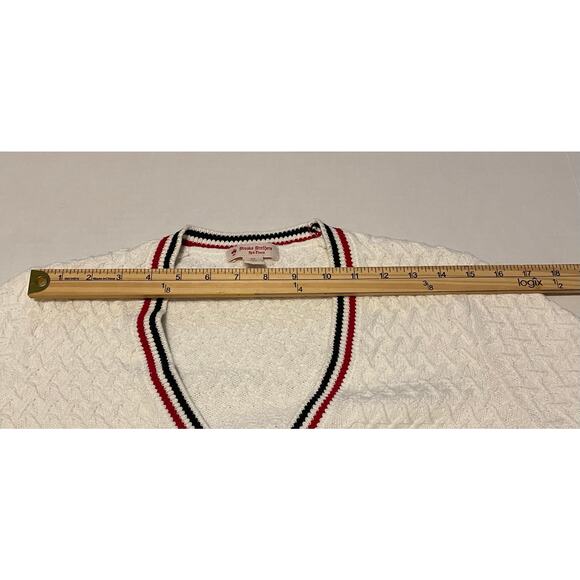 Brooks Brothers Red Fleece Cardigan Women's Medium Cream Red White & Blue - Picture 8 of 12